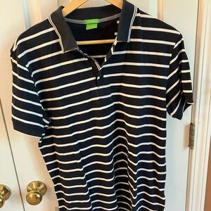 Hugo Boss Men’s Modern Fit Polo, Large, Navy/White Stripe